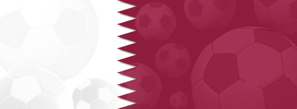 stockillustraties, clipart, cartoons en iconen met abstracte banner van de voetbalgrafiek sjabloon met het vlagpatroon bg van qatar - qatar football