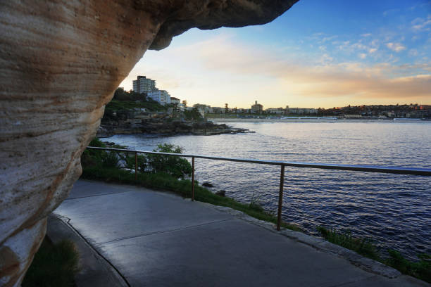 Bondi Beach coastal walk Cliffs - 1 Bondi Beach Australia - Mackenzies & Tamarama Point landscape bondi beach sunrise stock pictures, royalty-free photos & images