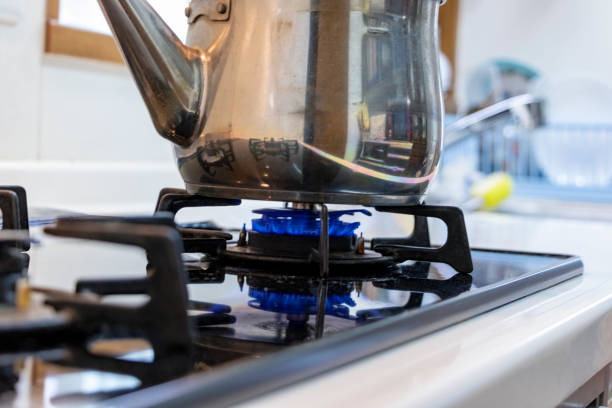 istock Gas stove and metal kettle 1270885994