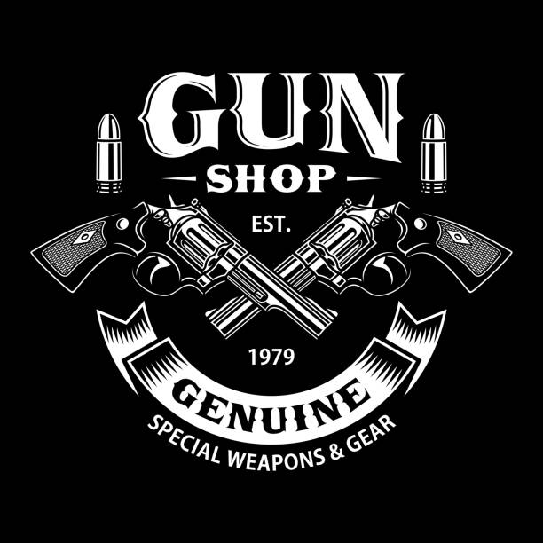 Bекторная иллюстрация Эмблема оружейного магазина с скрещенными пушками на черном
