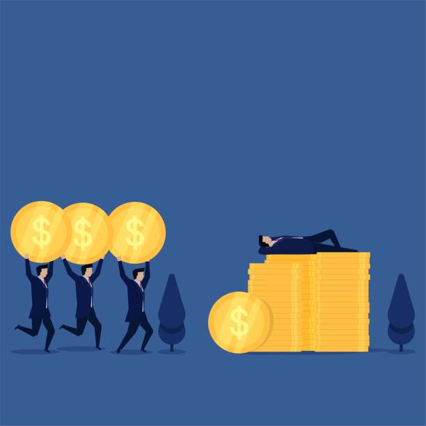 istock Business flat vector concept man sleep above coins and other bring coin to him metaphor of big boss. 1270890265