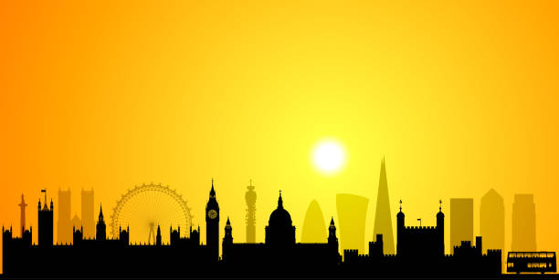 london skyline silhouette (alle gebäude sind vollständig und beweglich) - london england skyline big ben orange stock-grafiken, -clipart, -cartoons und -symbole