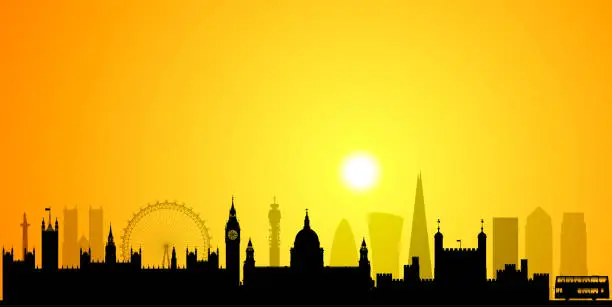 Vector illustration of London Skyline Silhouette (All Buildings Are Complete and Moveable)