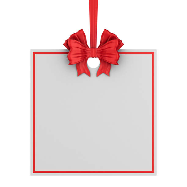 istock square christmas label with red ribbon and bow on white background. Isolated 3D illustration 1270890352