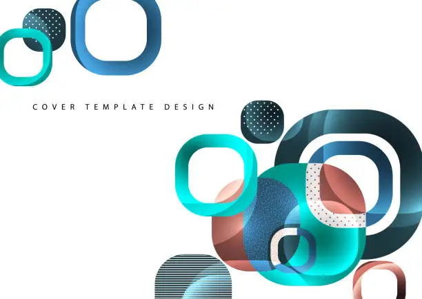 Vector illustration of Overlapping round squares form a geometric abstract background composition. Design template for wallpaper, banner, background, card, illustration, landing page, cover, poster, flyer. Vector