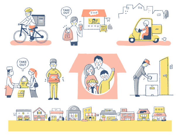 New Lifestyle post-COVID-19 Person, prevention,  delivery delivering illustrations stock illustrations
