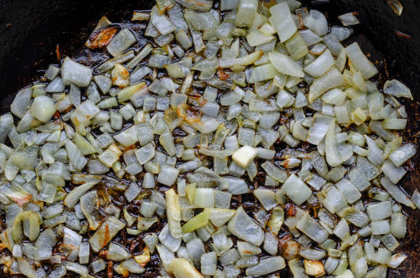 istock Sauteed onions in pan Close-up. 1270893919