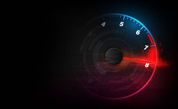 ilustrações de stock, clip art, desenhos animados e ícones de speed motion background with fast speedometer car. racing velocity background. - speedometer dashboard dial speed