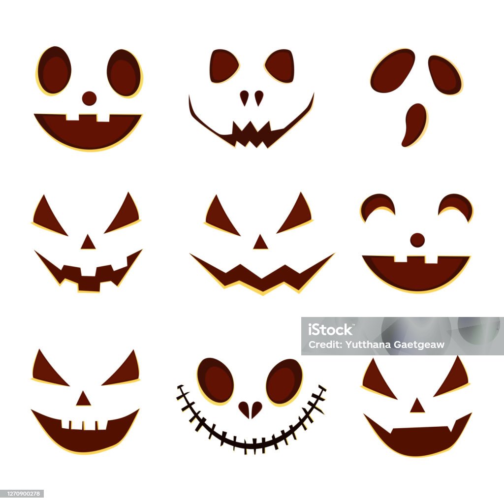 Vetores de Rostos Assustadores E Engraçados De Abóbora Ou Fantasma De  Halloween Conjunto De Coleta De Vetores e mais imagens de Assustador -  iStock