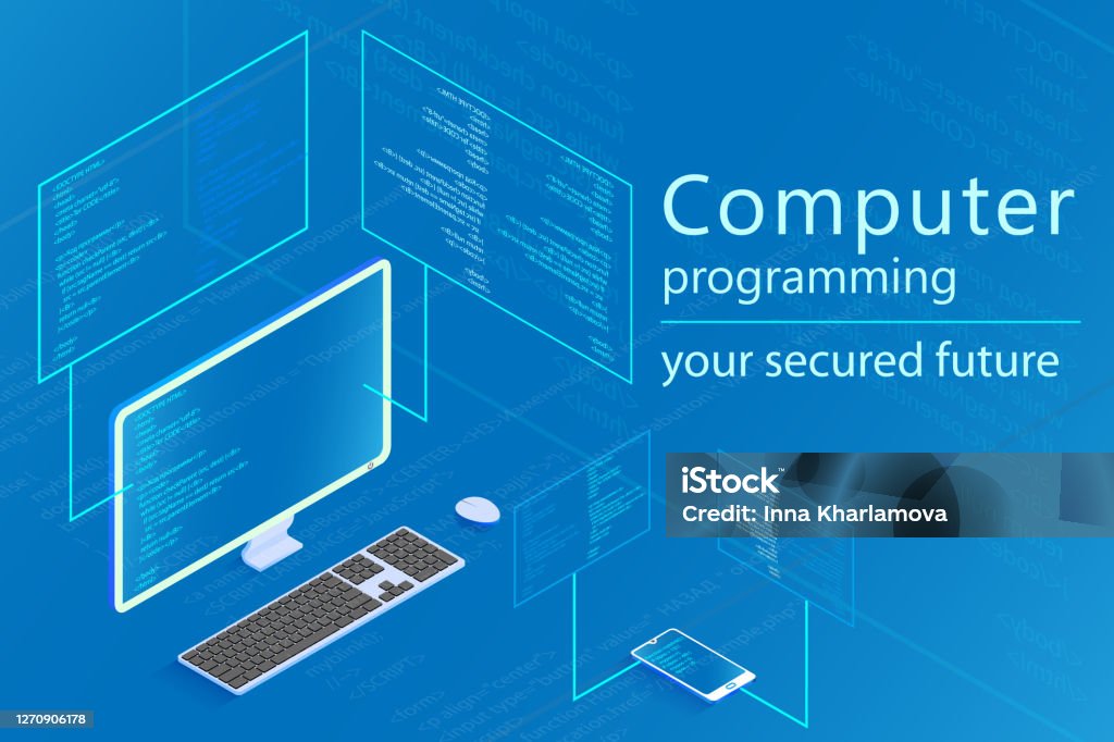 Programmer Coding Binary Computer Isometric Flat Vector Design Stock ...