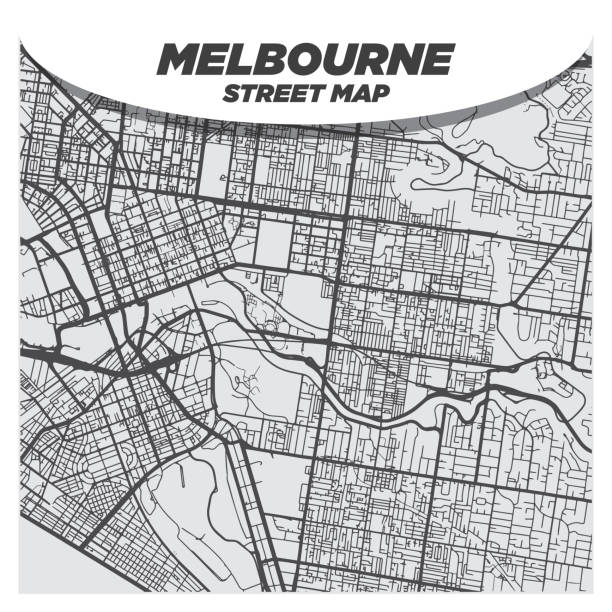 Creative Flat Map of Melbourne, Australia With Black Streets and White Background vector art illustration