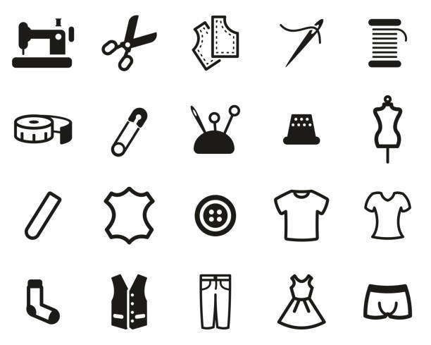 illustrations, cliparts, dessins animés et icônes de tailor shop icons black & white set big - pin head