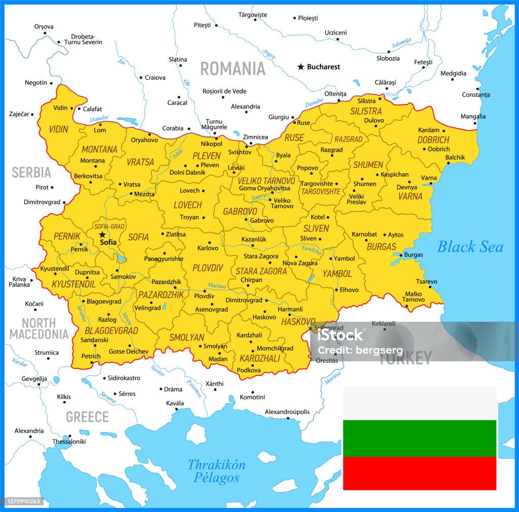 Bulgarije Vector Kaart Met Regios Meren Rivieren Nationale Vlag En  Geografische Grenzen Stockvectorkunst En Meer Beelden Van Abstract - Istock