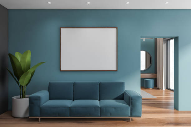 istock Blue living room with sofa and poster 1270910480