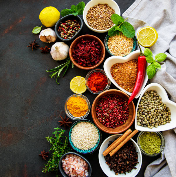 istock Various spices in a bowls on a black 1270910597