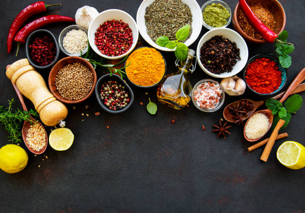 istock Various spices in a bowls on a black 1270910598