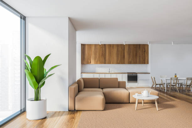 istock White kitchen and living room interior 1270910688