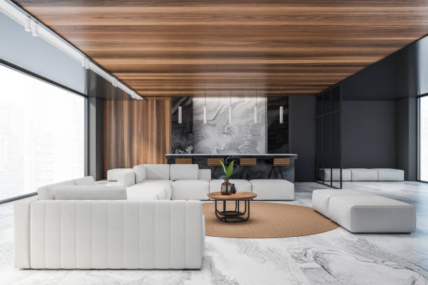 istock Black living room with sofa and bar 1270911234