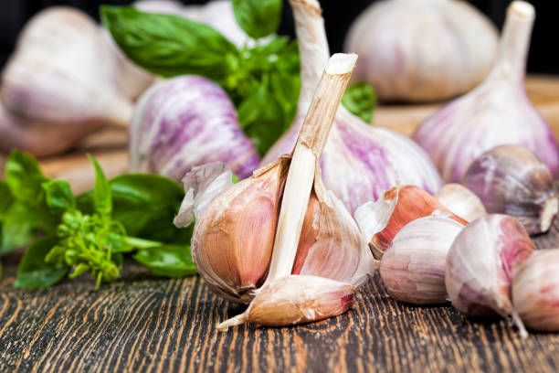 vegetables on the table vegetables on the table during cooking ripe garlic and green Basil vegetables and spices on the cutting Board close up Relish stock pictures, royalty-free photos & images