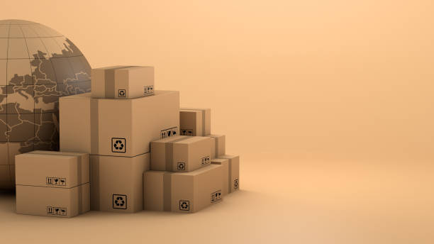 istock Stack of brown box packaging for goods, shipping business worldwide, 3d rendering 1270915379