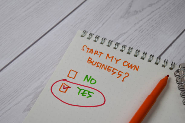 Start My Own Business write on a sticky note. Supported by an additional services isolated wooden table.