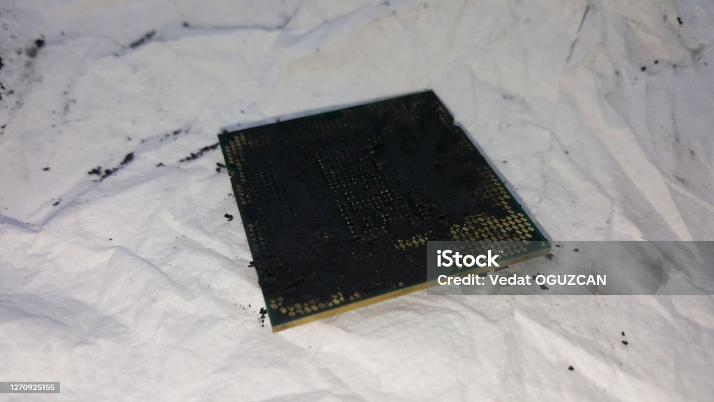 desktop computer processor close-up, cpu painted in black color Business Stock Photo