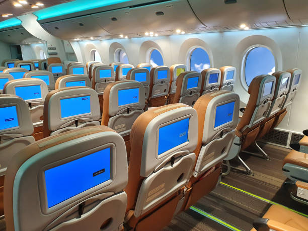 istock Aircraft chair by line inside the plane 1270926454