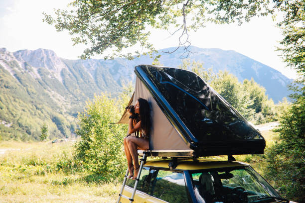 Camping with a pet dog on a rooftop tent