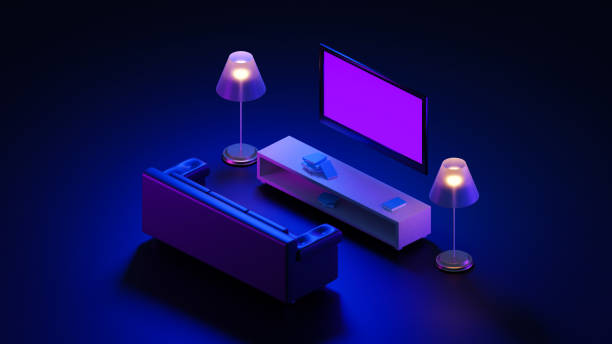 istock 3d rendering isometric dark living room. 1270930852