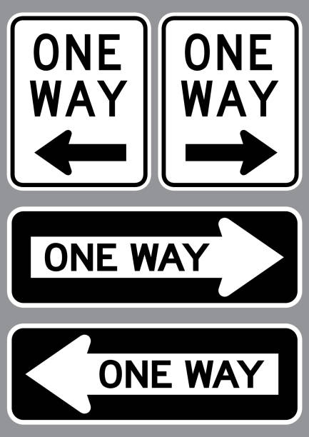 One way traffic sign set One way traffic sign set. Vector illustration one way stock illustrations