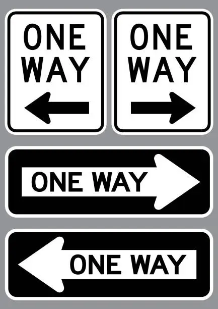Vector illustration of One way traffic sign set
