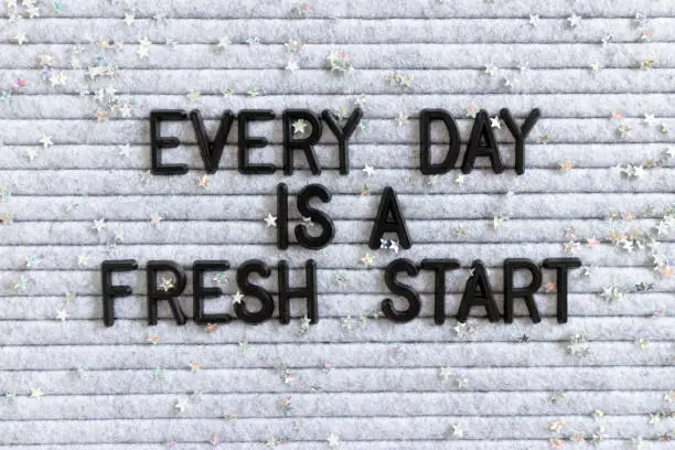 Quote Every day is a fresh start and silver stars on felt letterboard