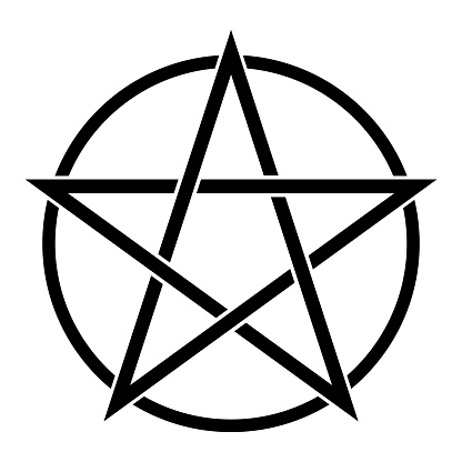 Pentagram symbol in circle. Vector illustration
