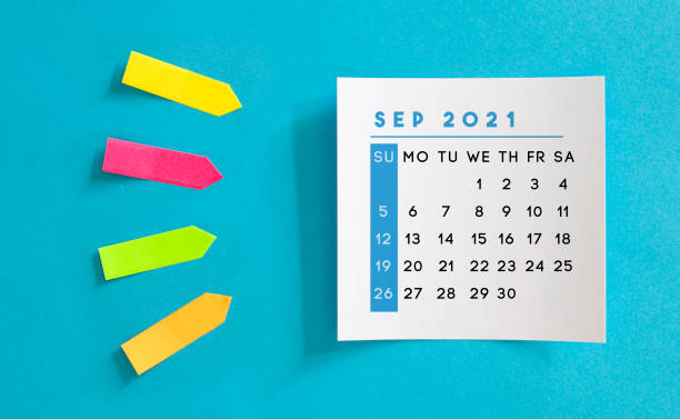 istock September 2021 calendar on a blue background. 1270938348