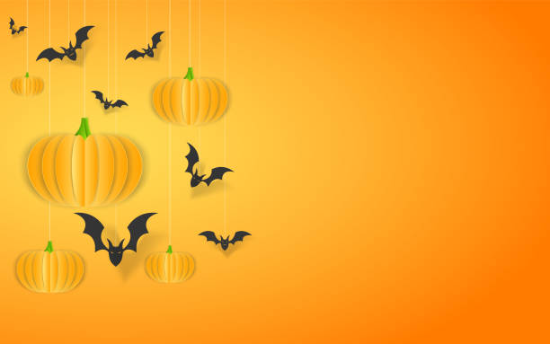 istock Happy Halloween calligraphy with paper bats and pumpkins. banners party invitation.Vector illustration 1270941459