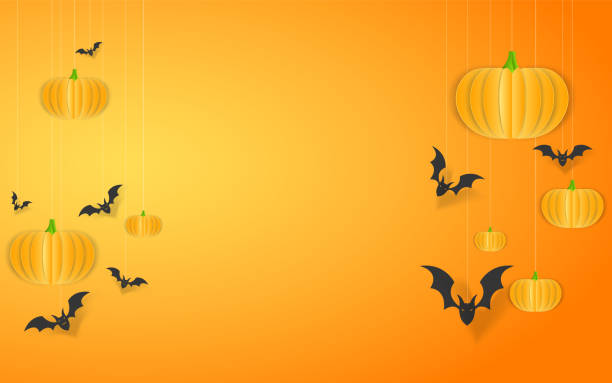 istock Happy Halloween calligraphy with paper bats and pumpkins. banners party invitation.Vector illustration 1270941463