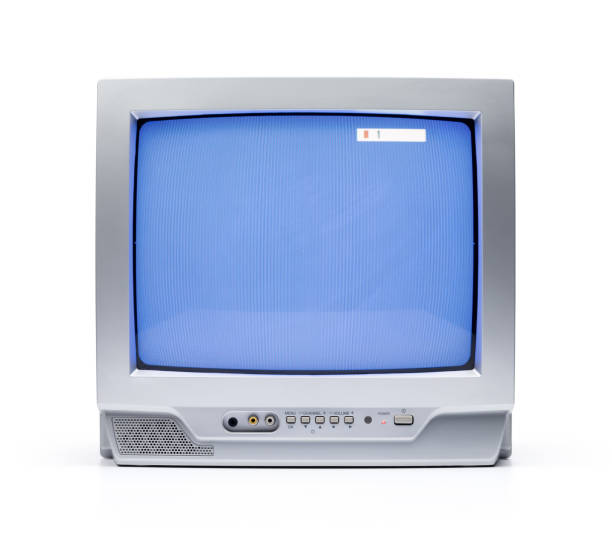 Working old gray CRT TV set, isolated on white background. File contains a path to isolation