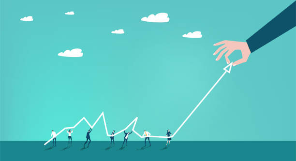 istock Hand of businessman helping to keep growth chart in positive way. Pulling arrow up. Working together. Business concept illustration 1270942631
