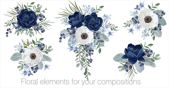 Ilustración de Conjunto Floral Vectorial Con Hojas Y Flores Elementos Para Sus Composiciones Tarjetas De Felicitación O Invitaciones De Boda Anémonas De Arándanos Blancos Y Azules y más Vectores Libres de Derechos Ilustración de Conjunto Floral Vectorial Con Hojas Y Flores Elementos Para Sus Composiciones Tarjetas De Felicitación O Invitaciones De Boda Anémonas De Arándanos Blancos Y Azules y más Vectores Libres de Derechos