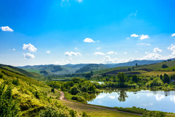 istock Landscape with hills and lake on a Sunny day 1270948649