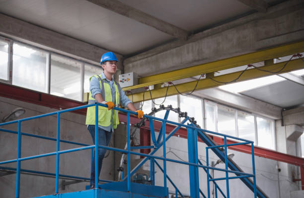 istock Young engineer man checking production line in wire warehouse 1270948946