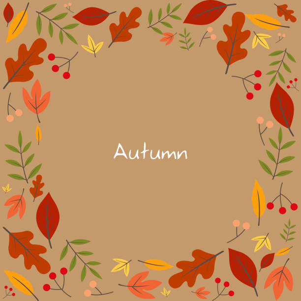 jesienne liście ramki na vintage brązowy ramki do dekoracji w sezonie jesiennym i święto dziękczynienia. - orange mushroom asia brown stock illustrations