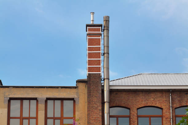 Brick chimney on industrial building in Brussels