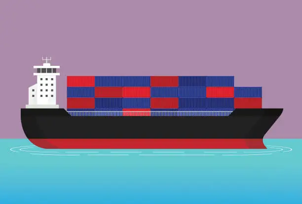Vector illustration of A cargo ship in the ocean