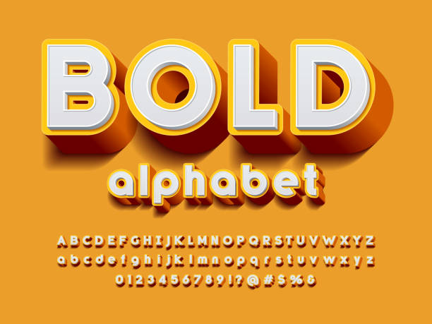3D bold font Vector of stylized modern bold alphabet design three dimensional stock illustrations
