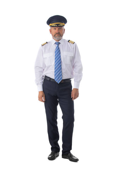 airline pilot isolated on white - epaulettes imagens e fotografias de stock