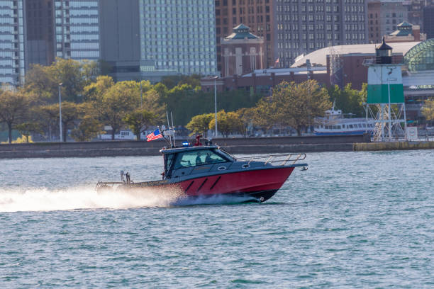 Speedboat on Lake Michigan, Chicago stock photo