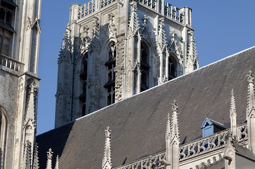 Roof and bell towers of St Michael and St Gudula Cathedral in Brussels