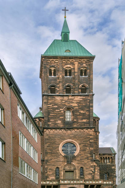 st. adalbert church, aachen, germany - aachen brick building exterior built structure imagens e fotografias de stock