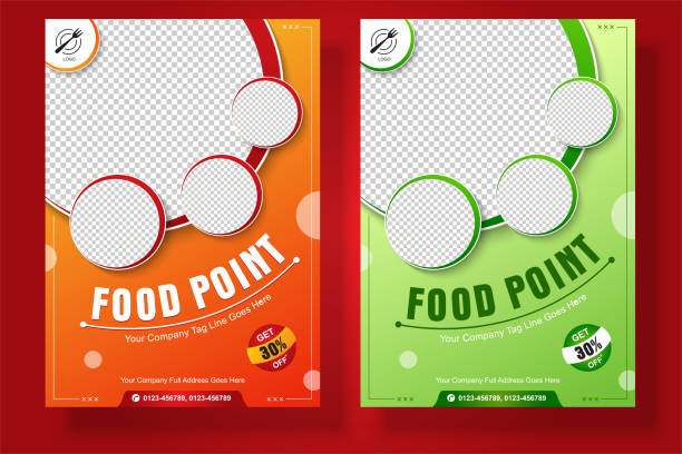 food flyer a4 größe vektor vorlage für social media post oder promotion - lageplan fotos stock-grafiken, -clipart, -cartoons und -symbole